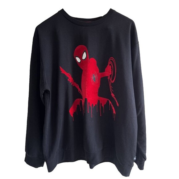 Marvel Spiderman sweatshirt, mens XL,‎ black red velvet, crew neck, peter parker - Picture 2 of 10